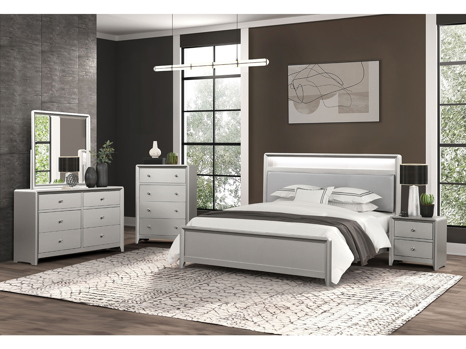 Bryne Champagne Queen 5 Piece Bedroom Set w/2 Nightstands