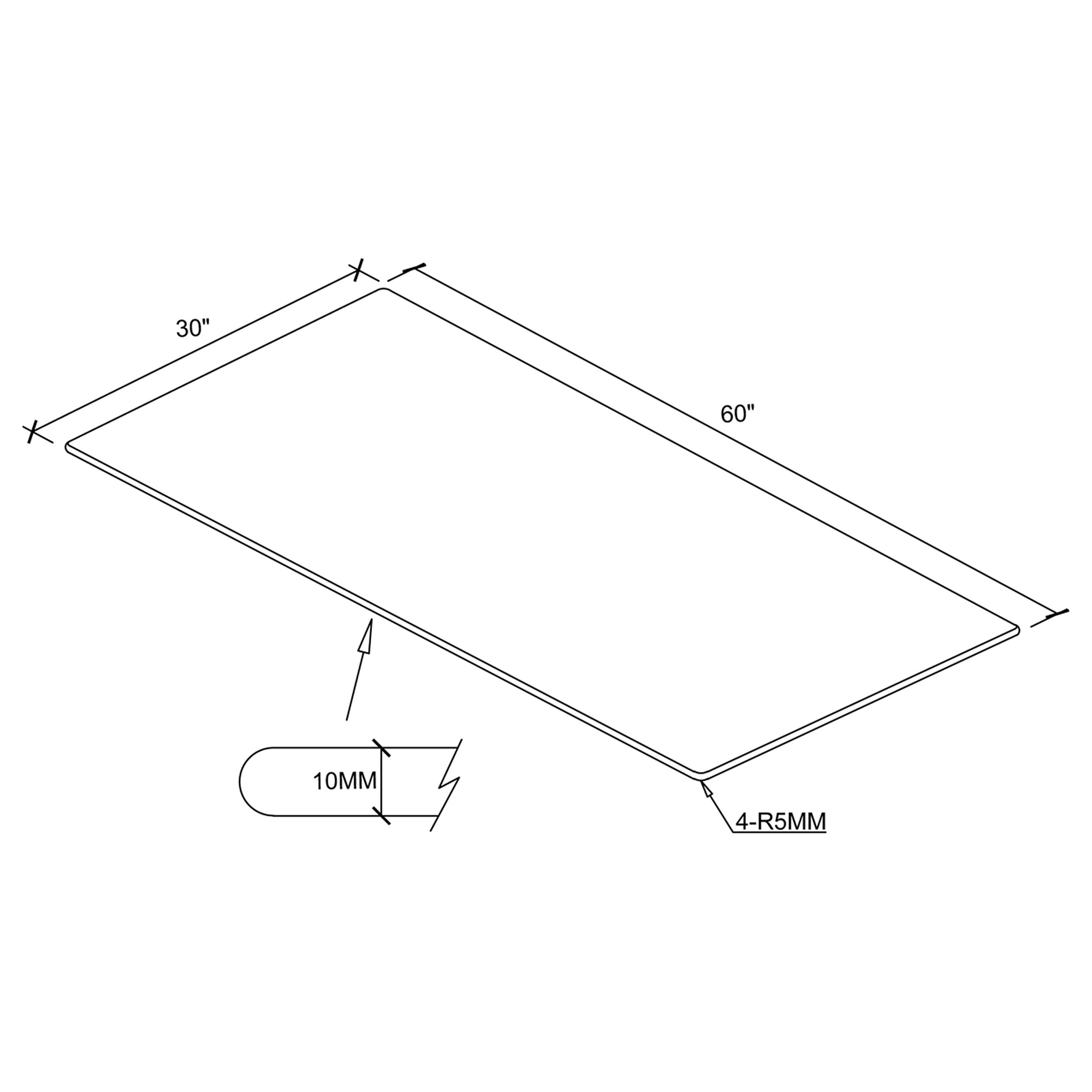 60x30-inch 10mm Rectangular Clear Tempered Glass Top