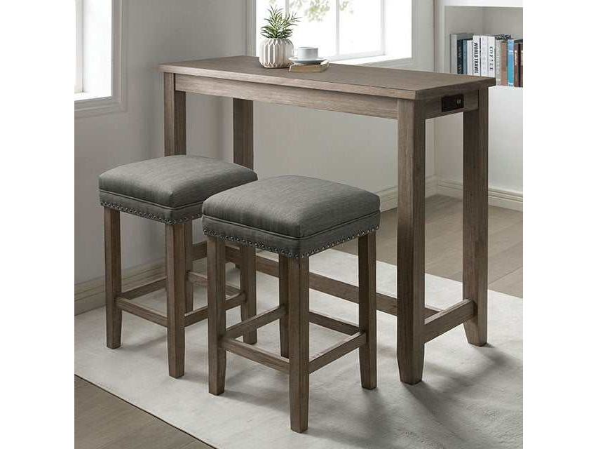 Caerleon Wire-Brushed Gray/Gray 3 Pc. Counter Height Table Set