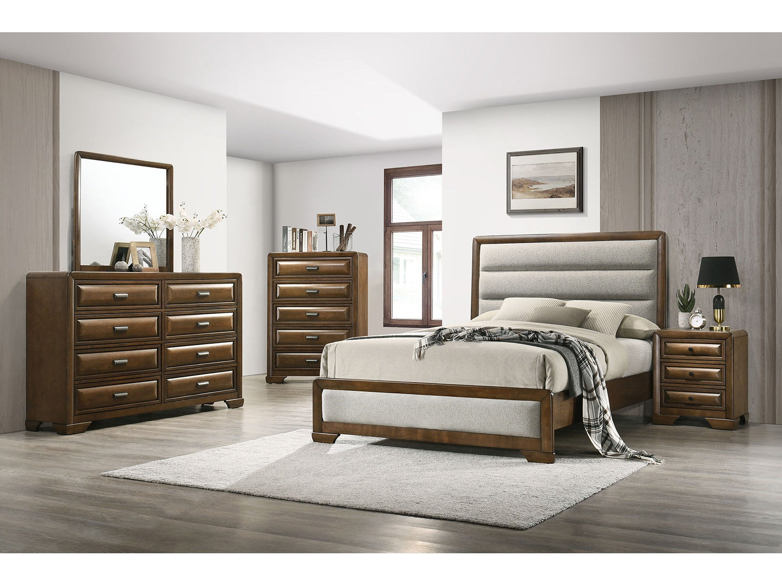 Caerwys Brown/Light Gray Queen 5 Piece Bedroom Set w/2 Nightstands
