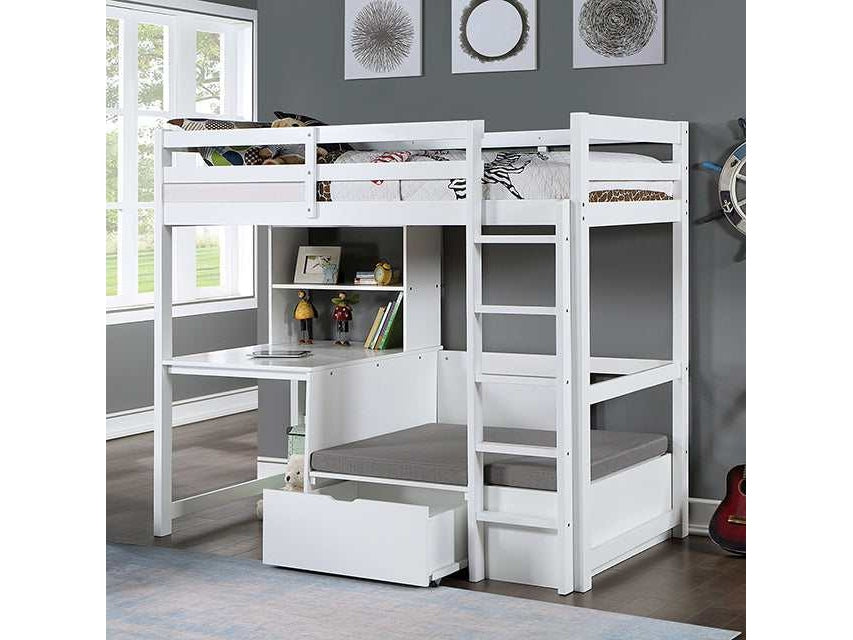 Callistus White Twin Workstation Loft Bed