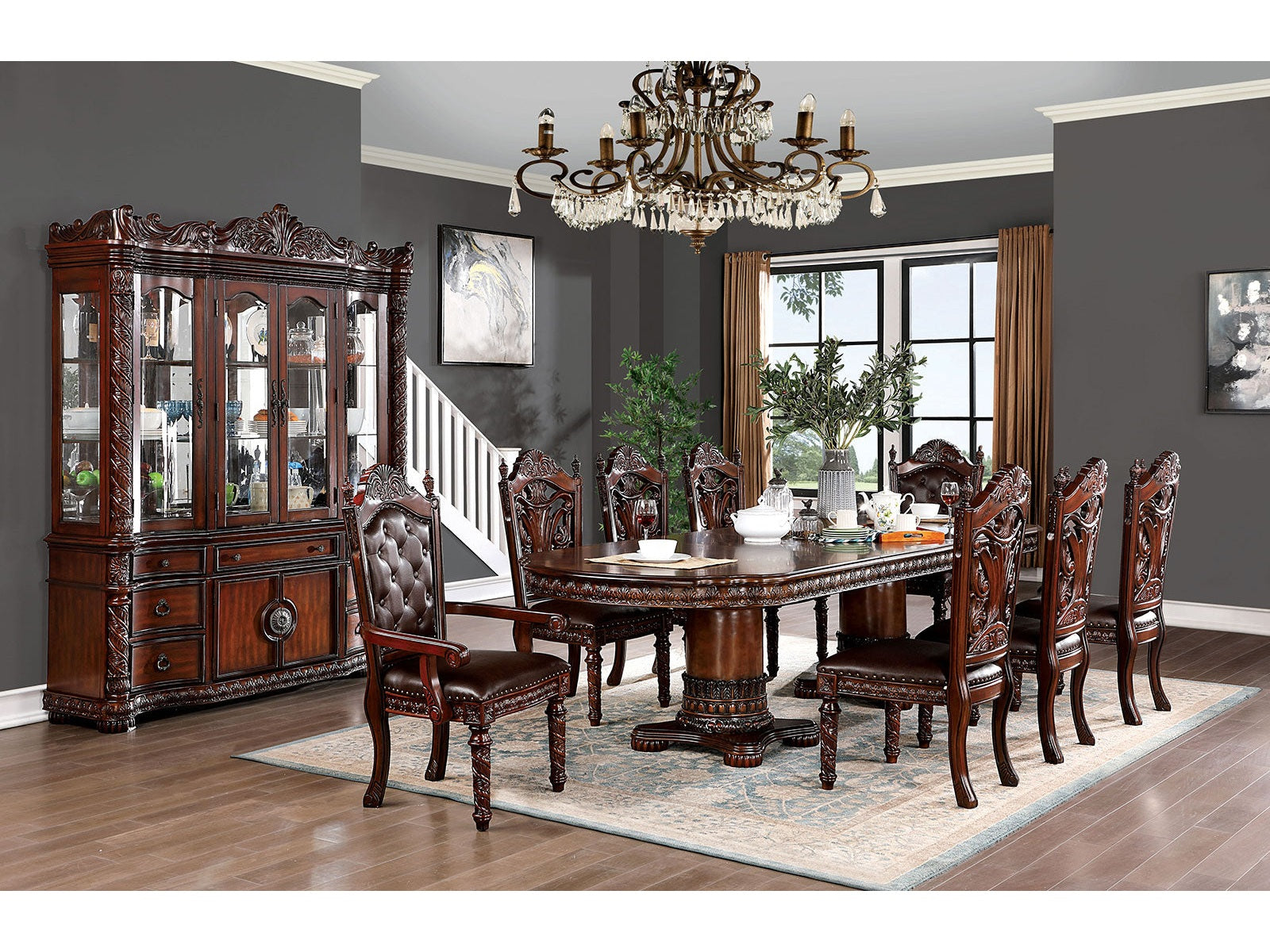 Canyonville Brown Cherry/Dark Brown 9 Pc. Dining Room Set