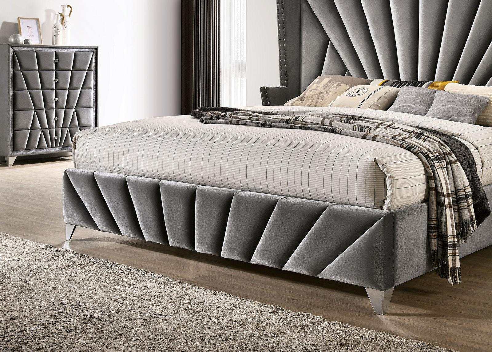Carissa Gray Velvet Upholstered Wingback HB Bed