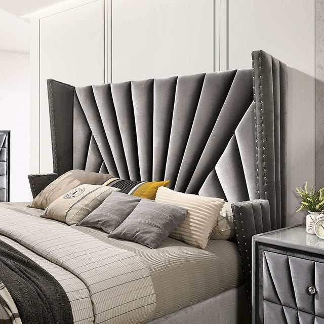 Carissa Gray Velvet Upholstered Wingback HB Bed