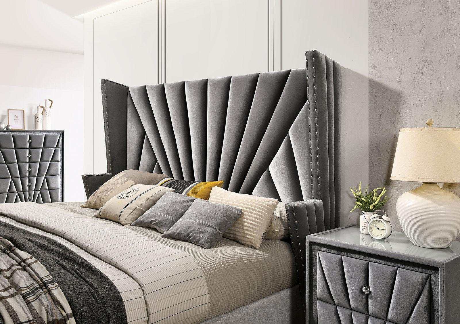 Carissa Gray Velvet Upholstered Wingback HB Bedroom Sets