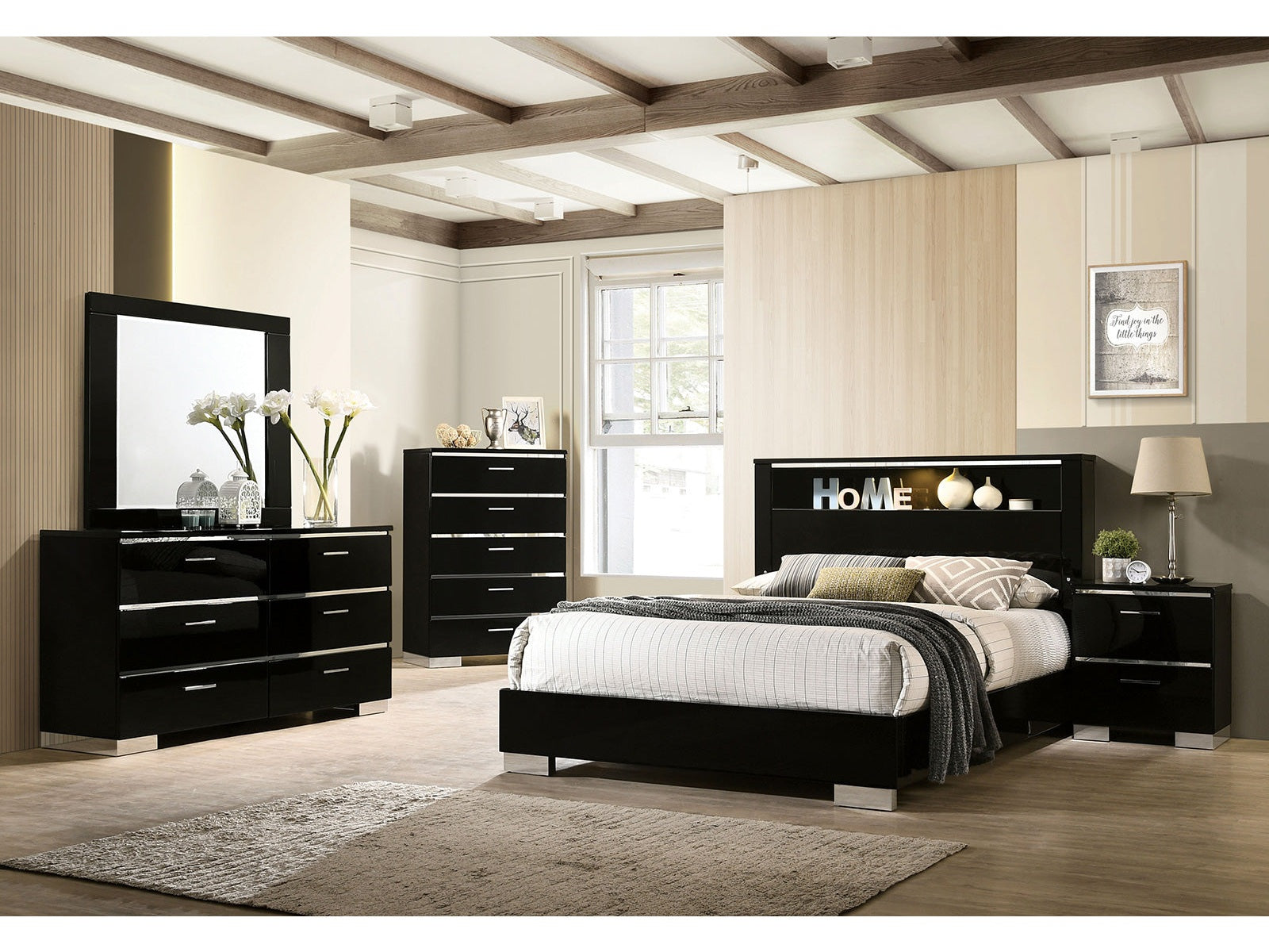 Carlie Black/Chrome 5 Pc. Queen Bedroom Set w/ Chest