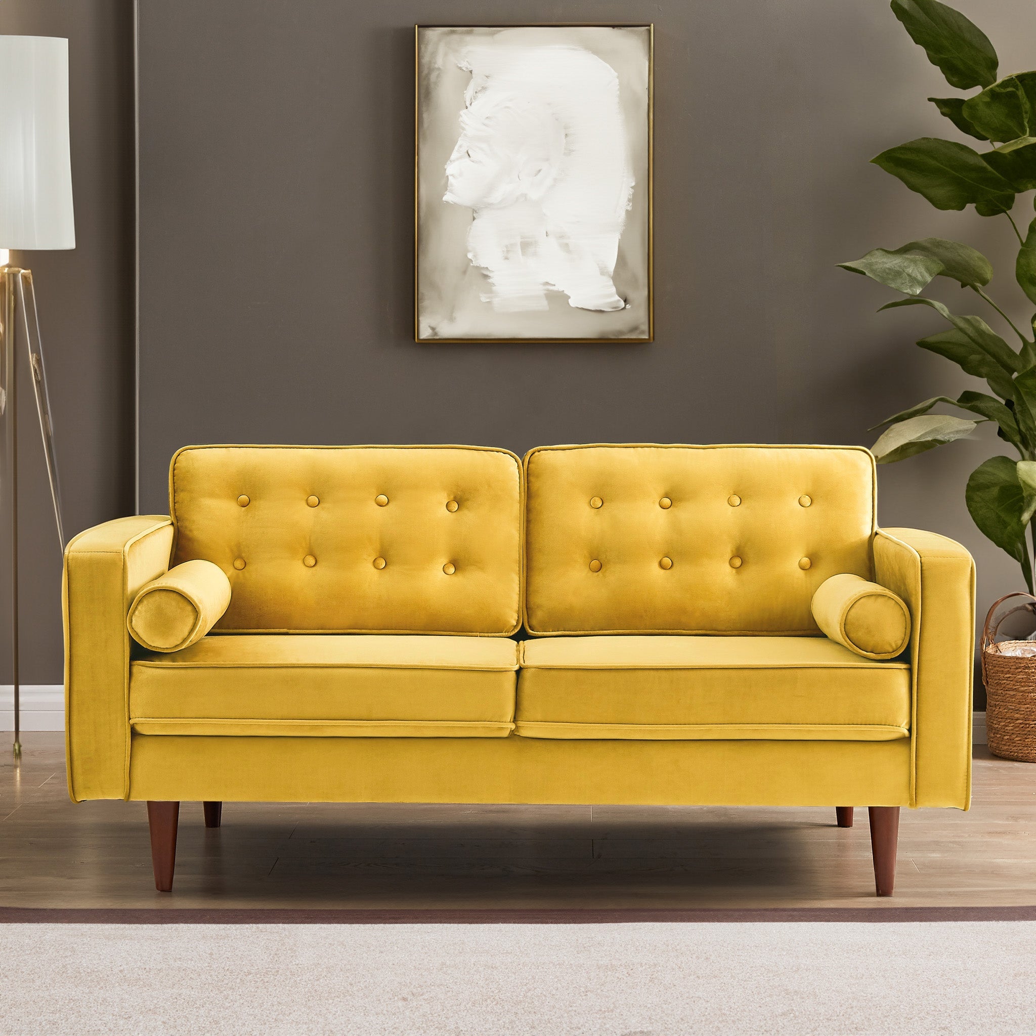 Casey Yellow Velvet Loveseat