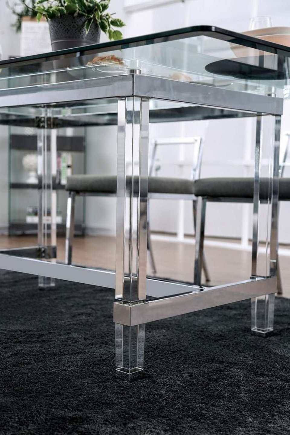 Casper Chrome & Glass Dining Room Set / 7pc