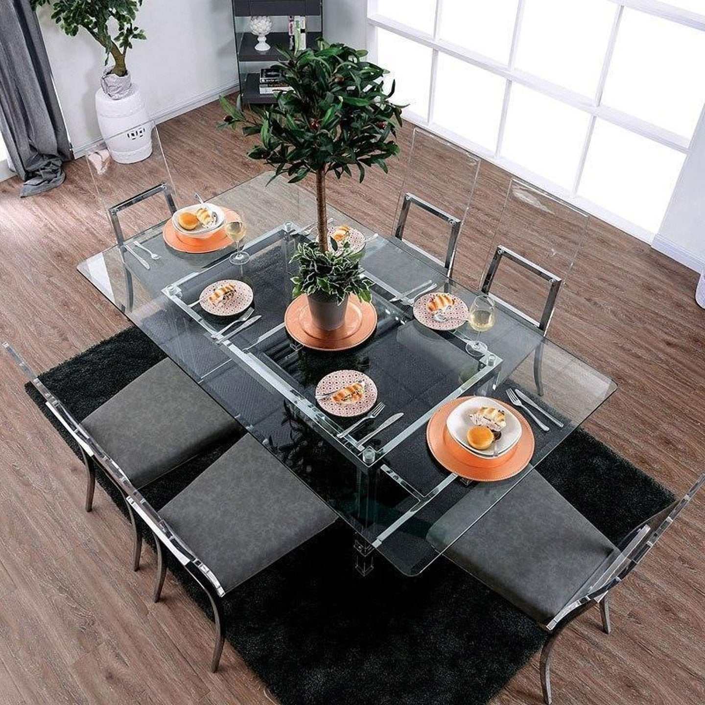 Casper Chrome & Glass Dining Room Set / 7pc