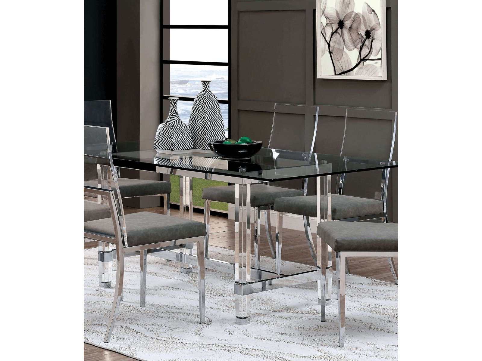 Casper Chrome & Glass Dining Room Set / 7pc