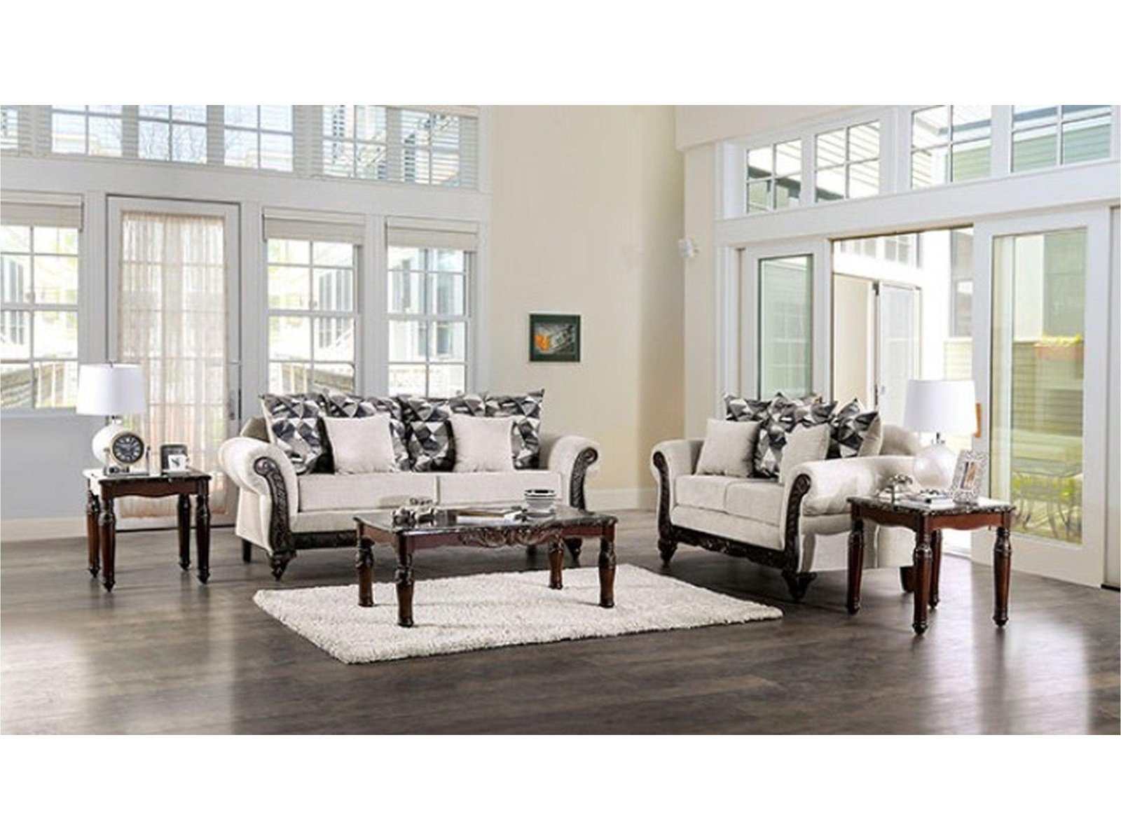 Cassani Walnut & Light Gray Stationary Sofa & Loveseat 2pc