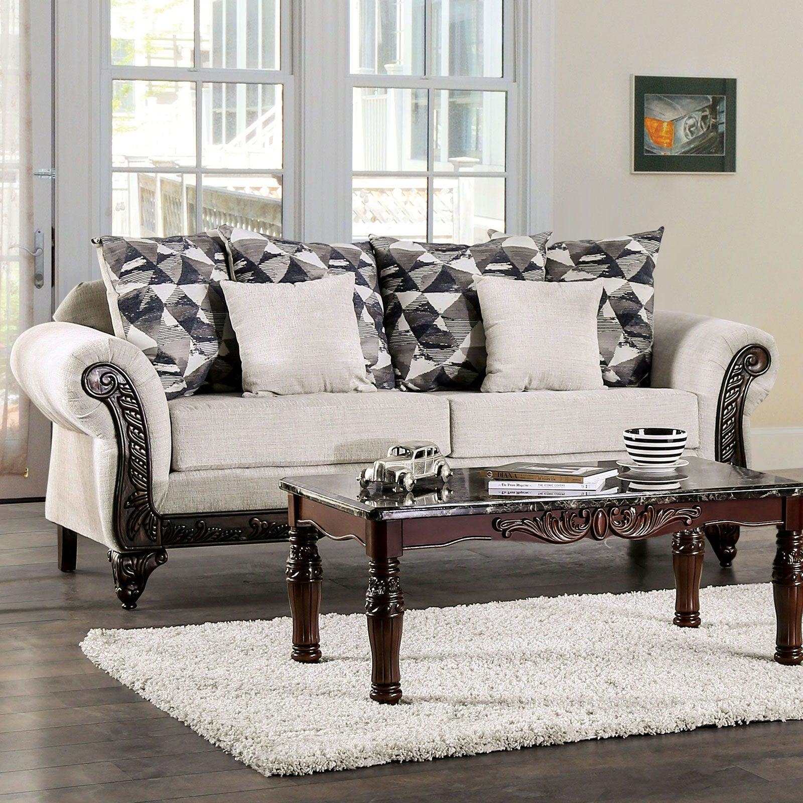 Cassani Walnut & Light Gray Stationary Sofa & Loveseat 2pc