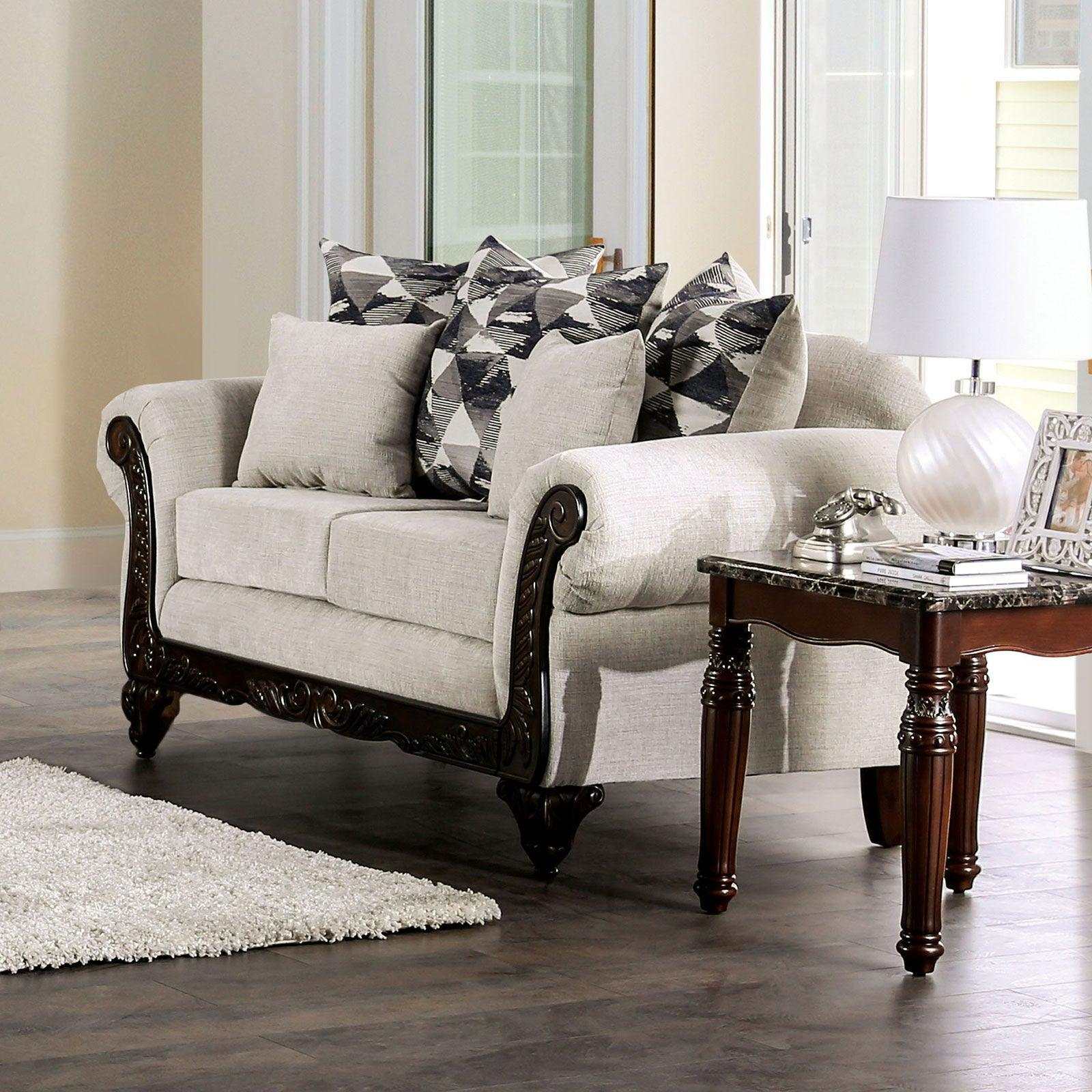 Cassani Walnut & Light Gray Stationary Sofa & Loveseat 2pc