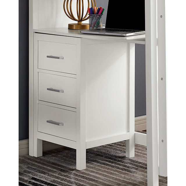 Cassidy White Twin Loft Bed w/ Drawers