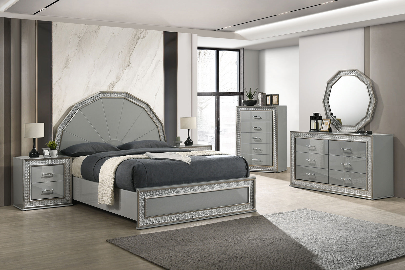Cassiopeia Metallic Gray Queen Bed