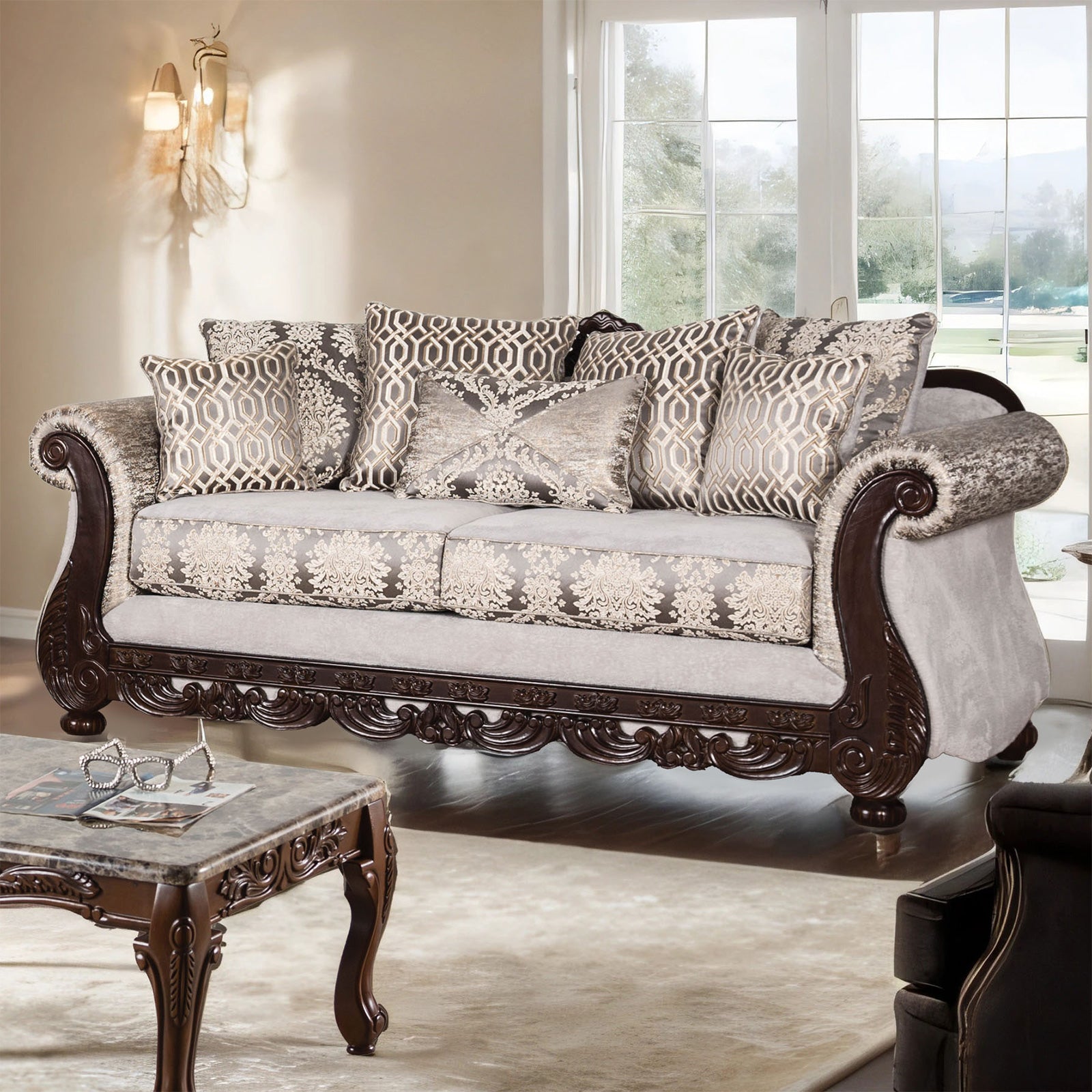Catalonia Beige/Dark Cherry Upholstery Living Room Set