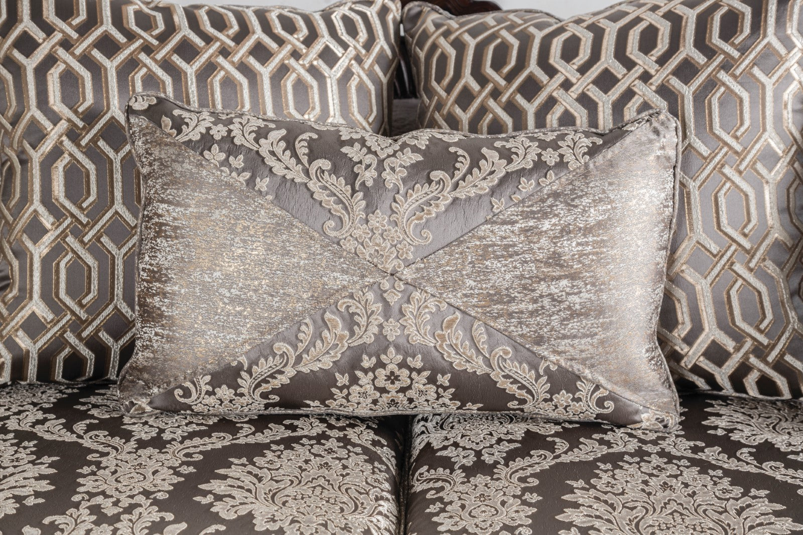 Catalonia Beige/Dark Cherry Upholstery Living Room Set