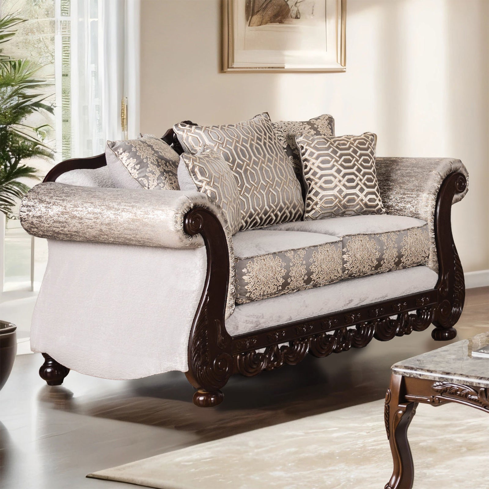 Catalonia Beige/Dark Cherry Upholstery Living Room Set