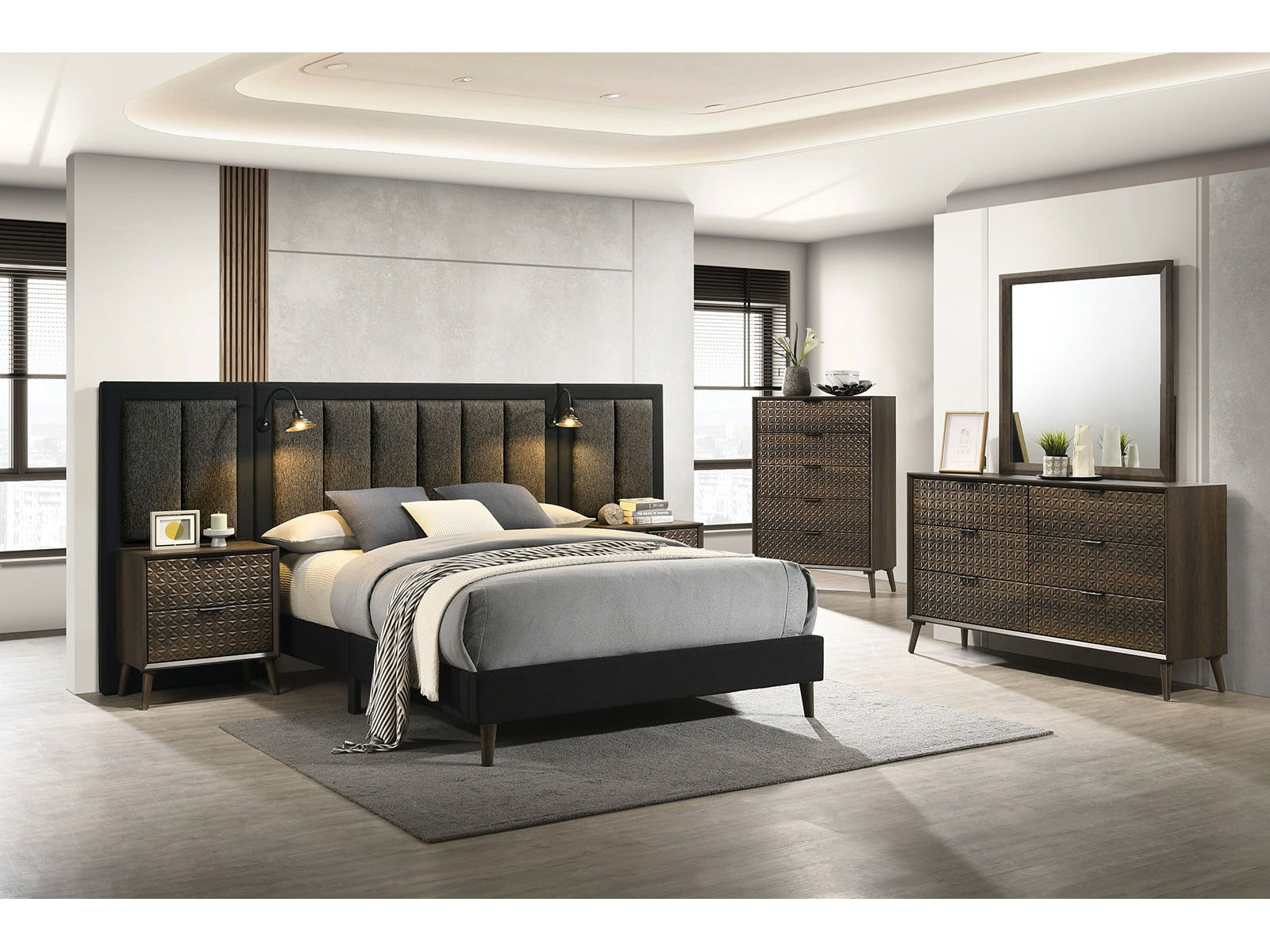 Chalfont Dark Brown Queen 5 Piece Bedroom Set w/2 Nightstands