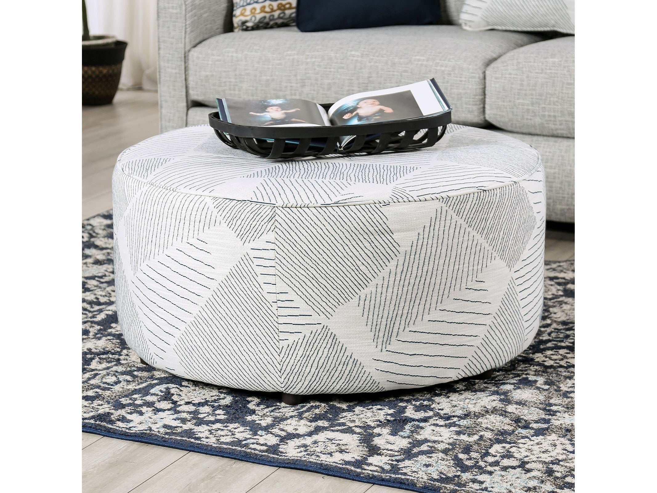 Chancery Gray/Navy Ottoman