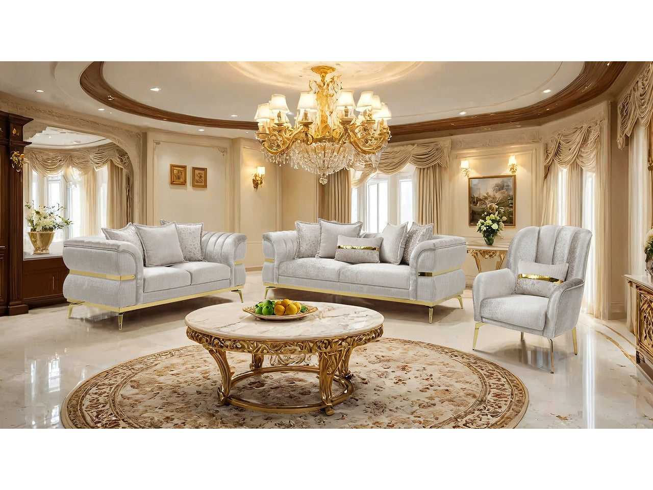 Charlevoix Beige/Gold Sofa & Loveseat