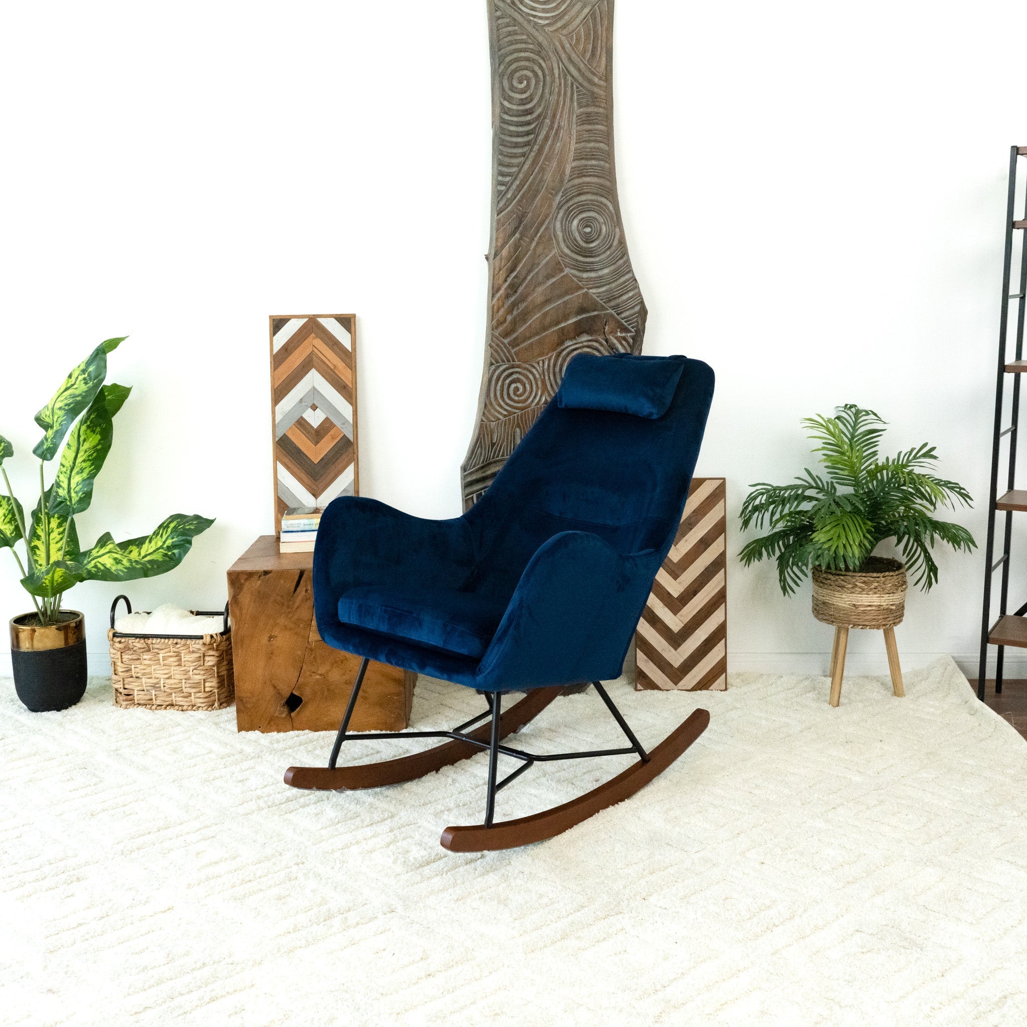 Chelsea Blue Velvet Rocking Chair