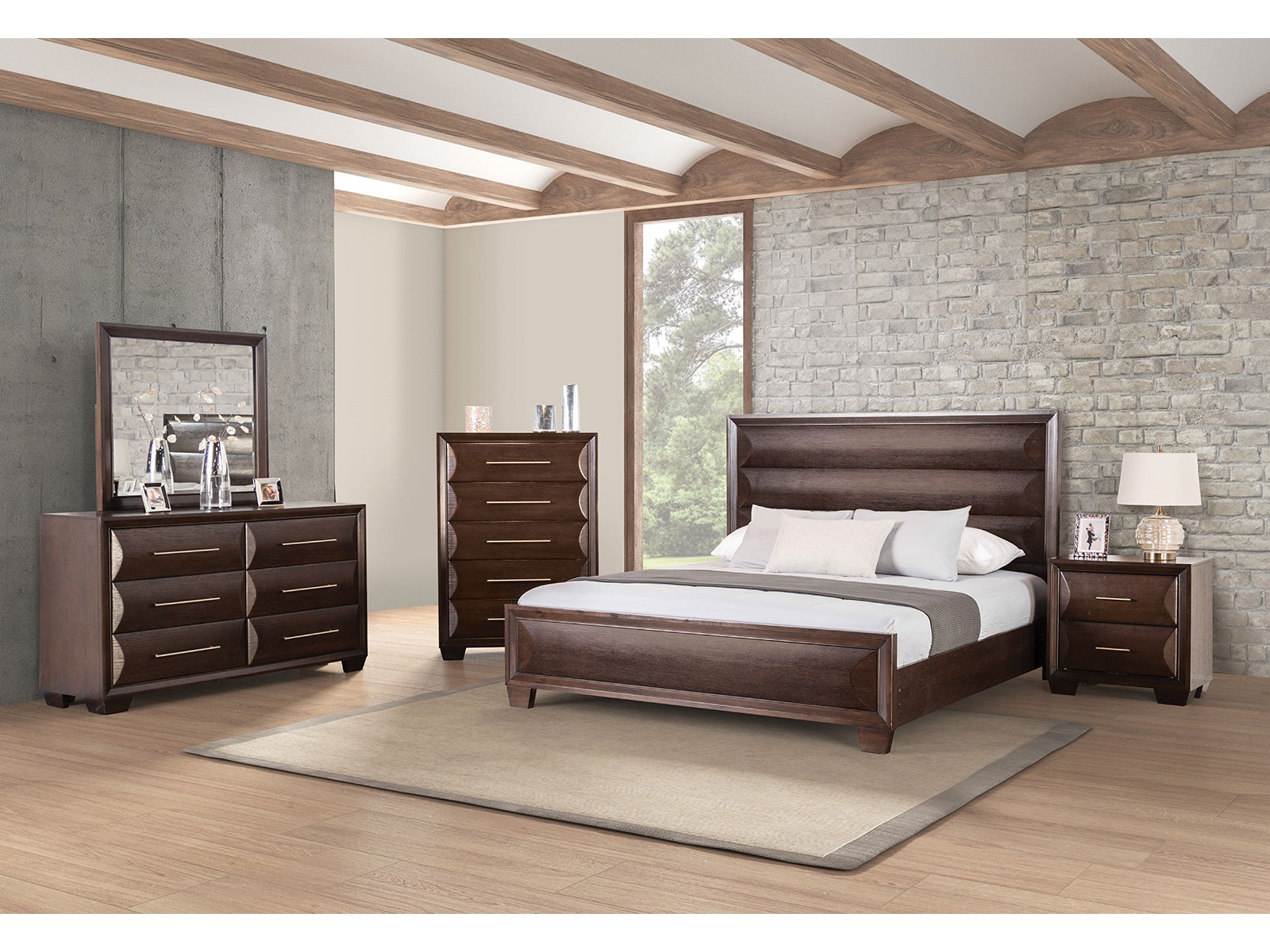 Chemnitz Espresso Queen 5 Piece Bedroom Set w/2 Nightstands