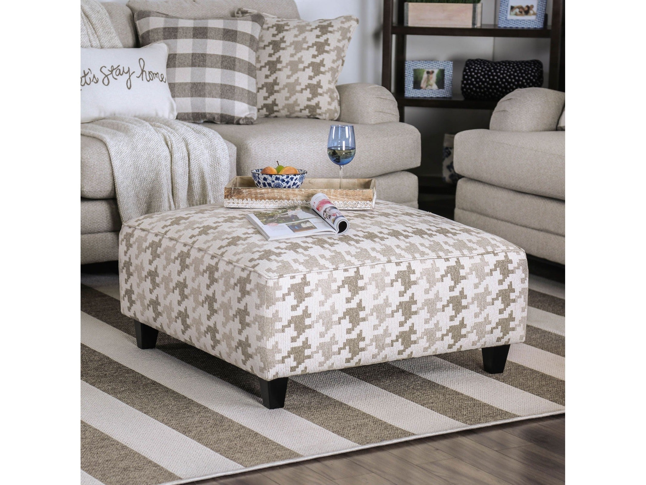 Christine Light Gray/Pattern Ottoman