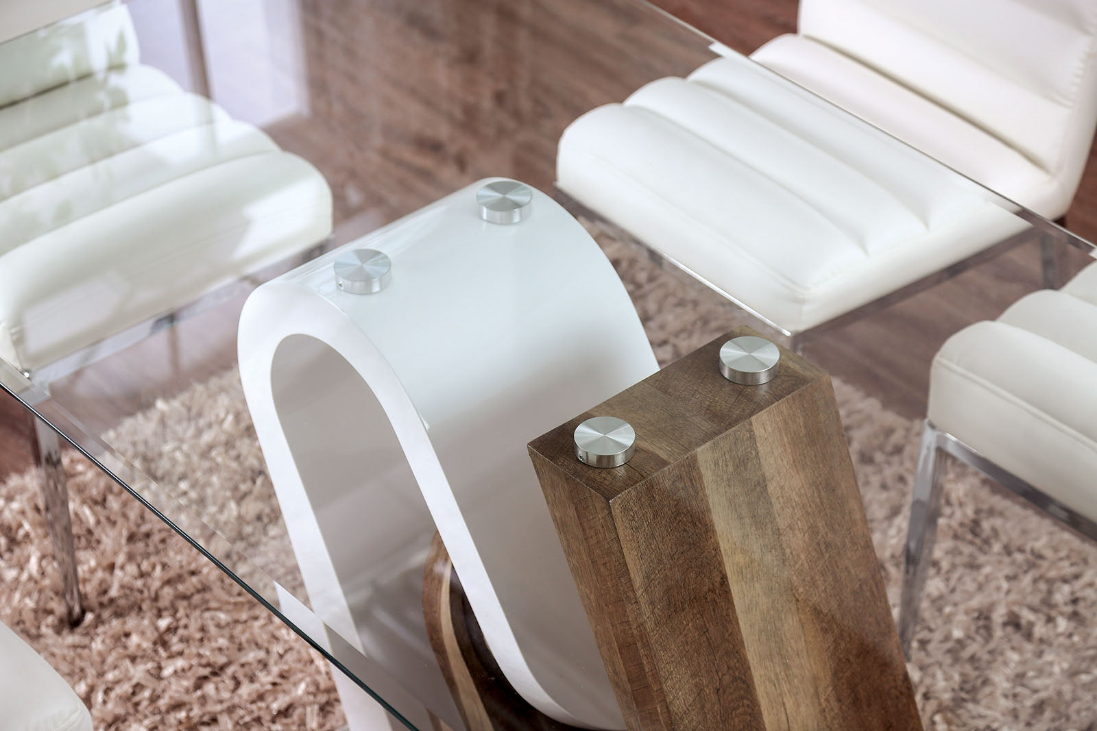 Cilegon White/Natural Tone Dining Room Set / 5pc