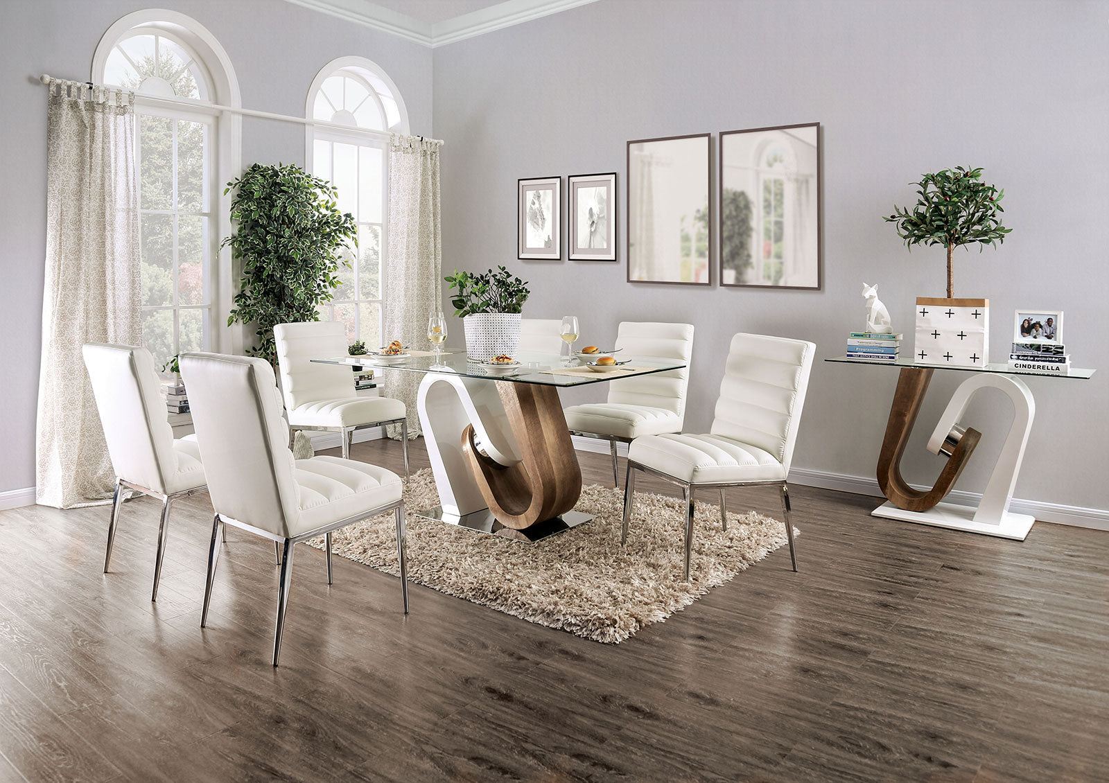 Cilegon White/Natural Tone Dining Room Set / 5pc