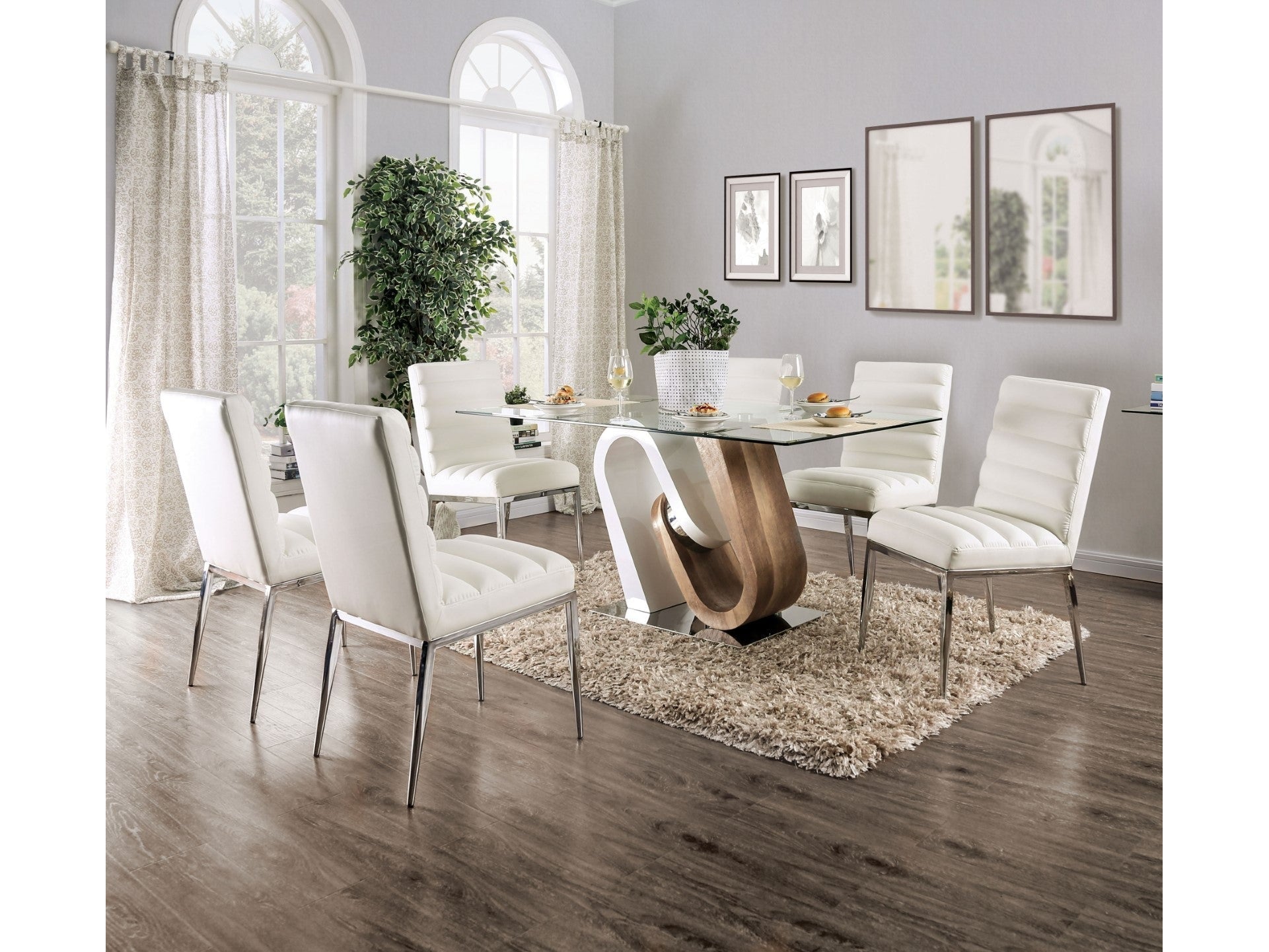 Cilegon White/Natural Tone Dining Room Set / 5pc