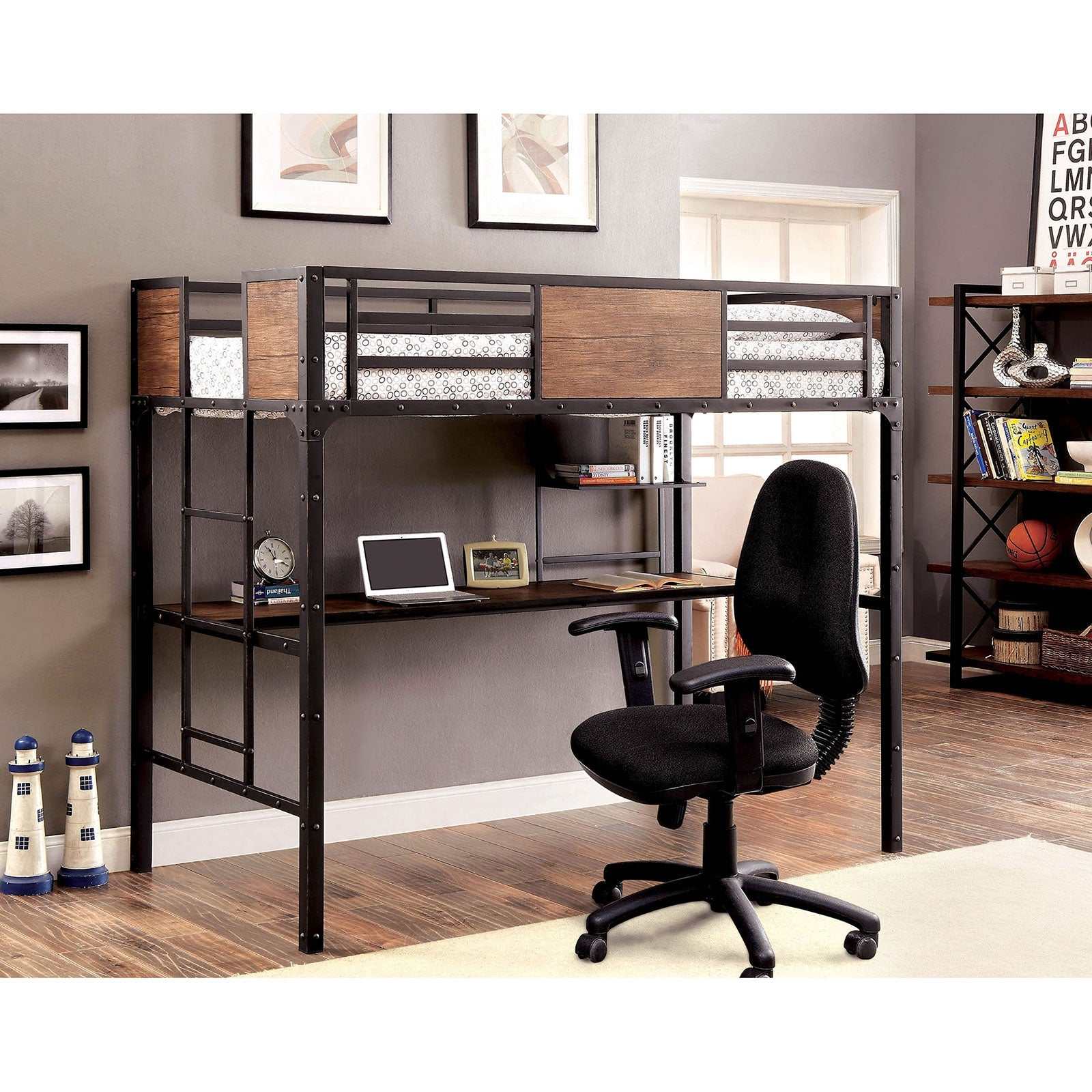 Clapton Black Twin Bed w/ Workstation
