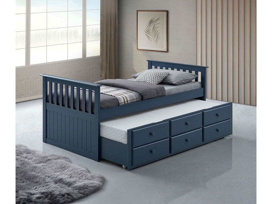 Clemens Midnight Blue Twin Captain Bed w/ Trundle