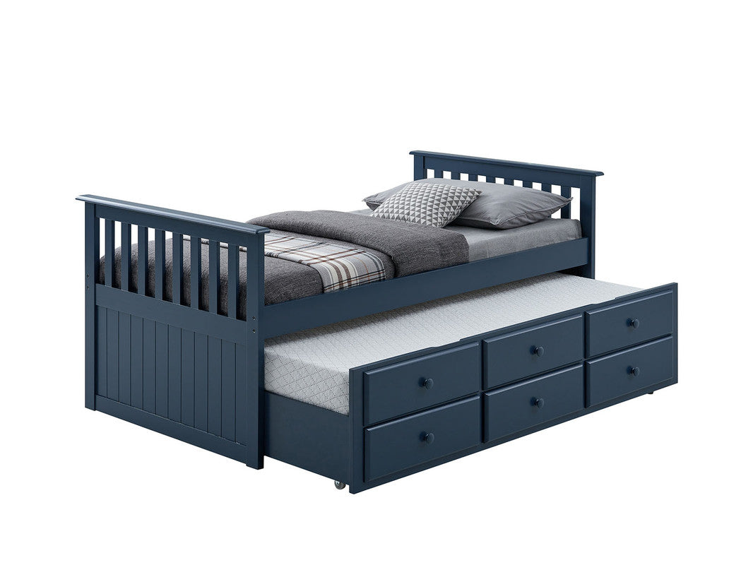 Clemens Midnight Blue Twin Captain Bed w/ Trundle