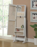 Transitional White Cheval Mirror and Jewelry Armoire