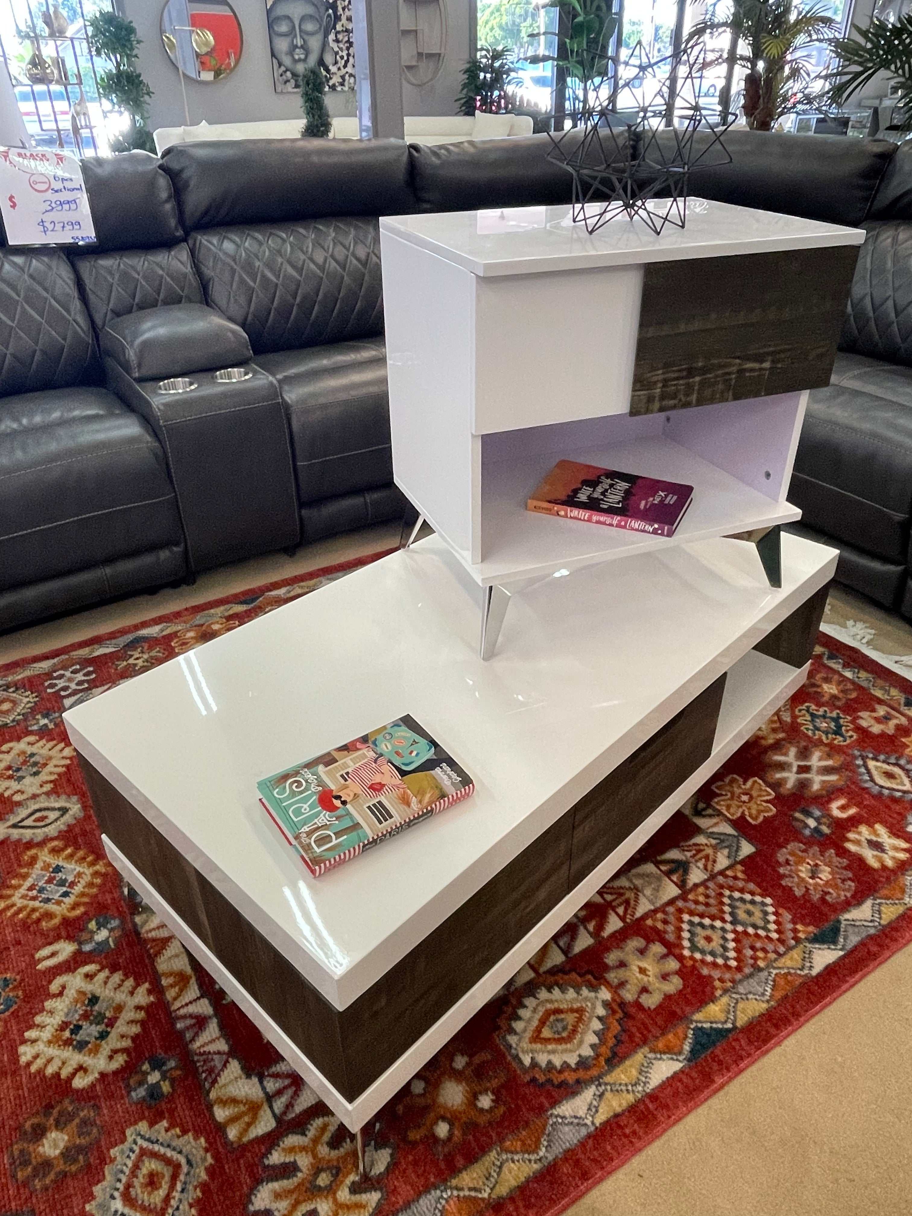 Corinne White & Dark Oak End Table