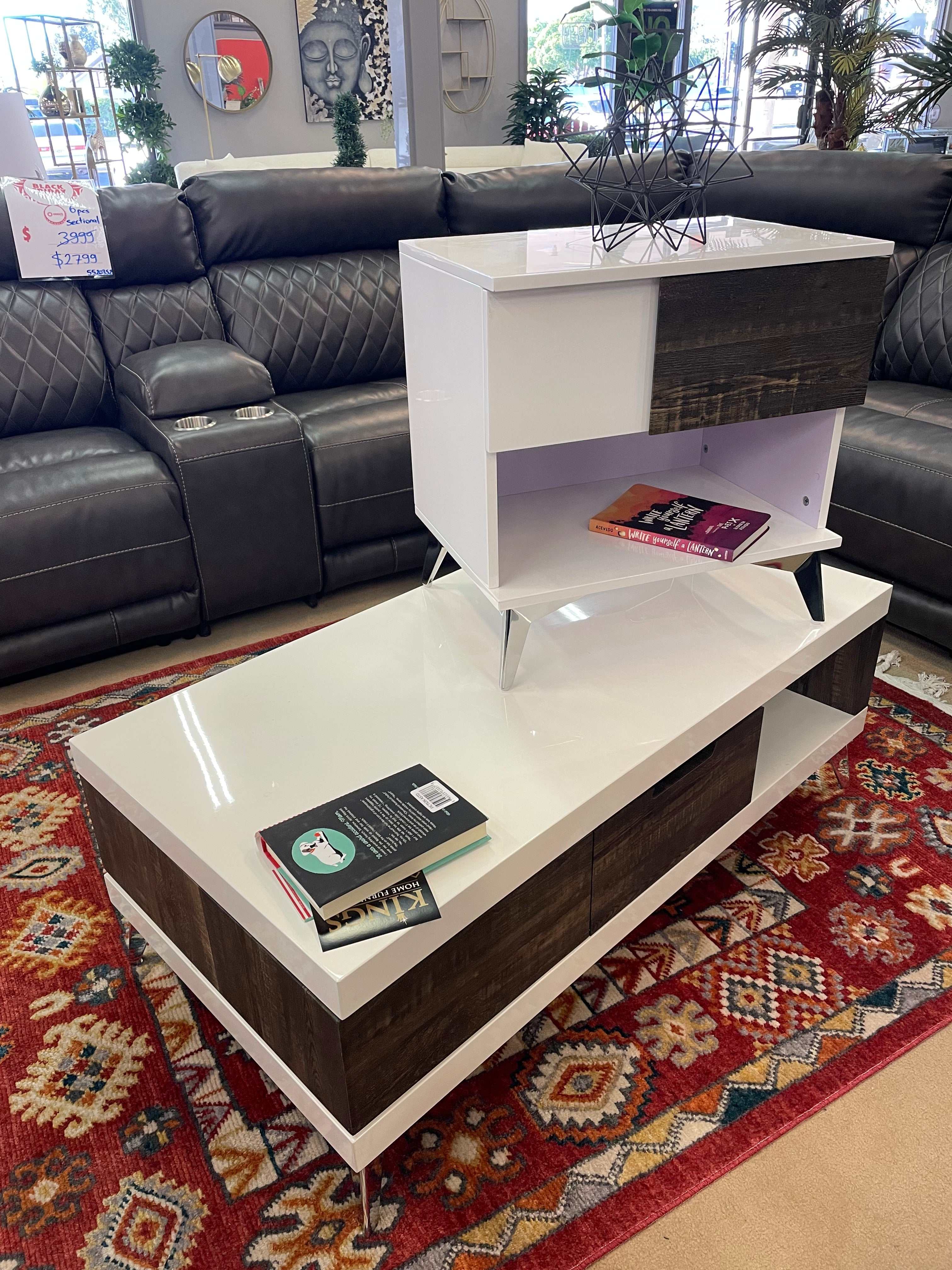 Corinne White & Dark Oak End Table