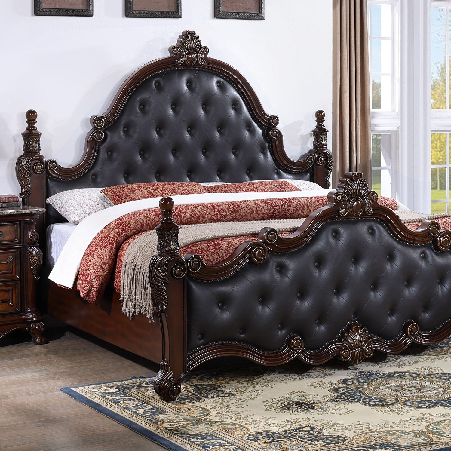 Cremona Dark Cherry 5 Pc. Queen Leatherette Bedroom Set w/ Chest
