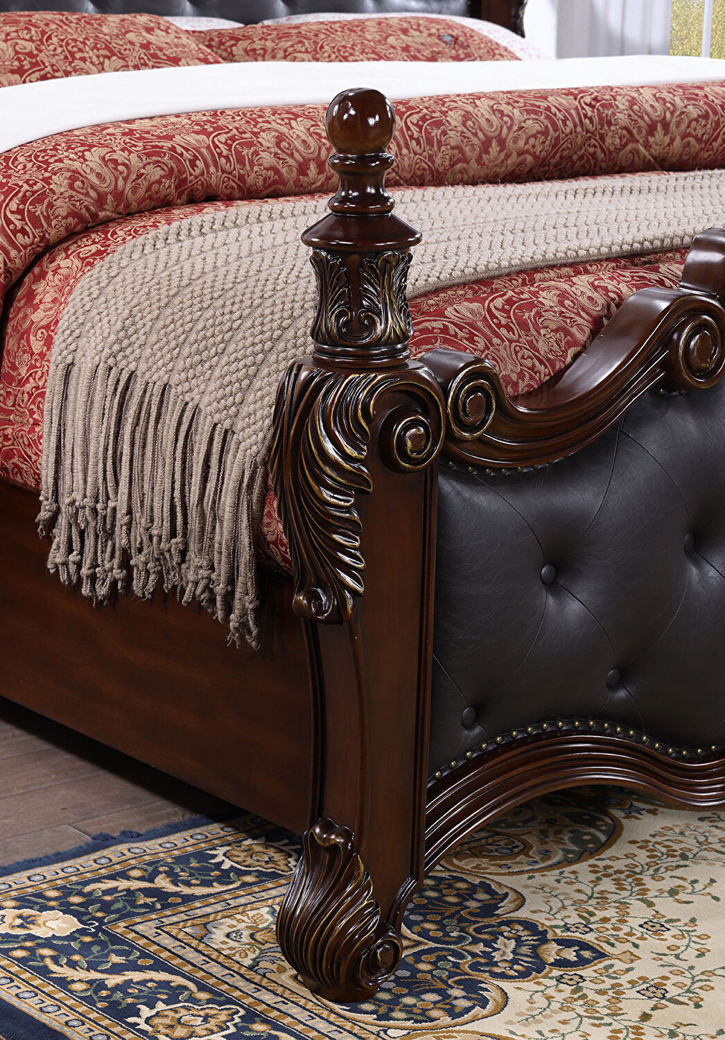 Cremona Dark Cherry E.King Bed Leatherette