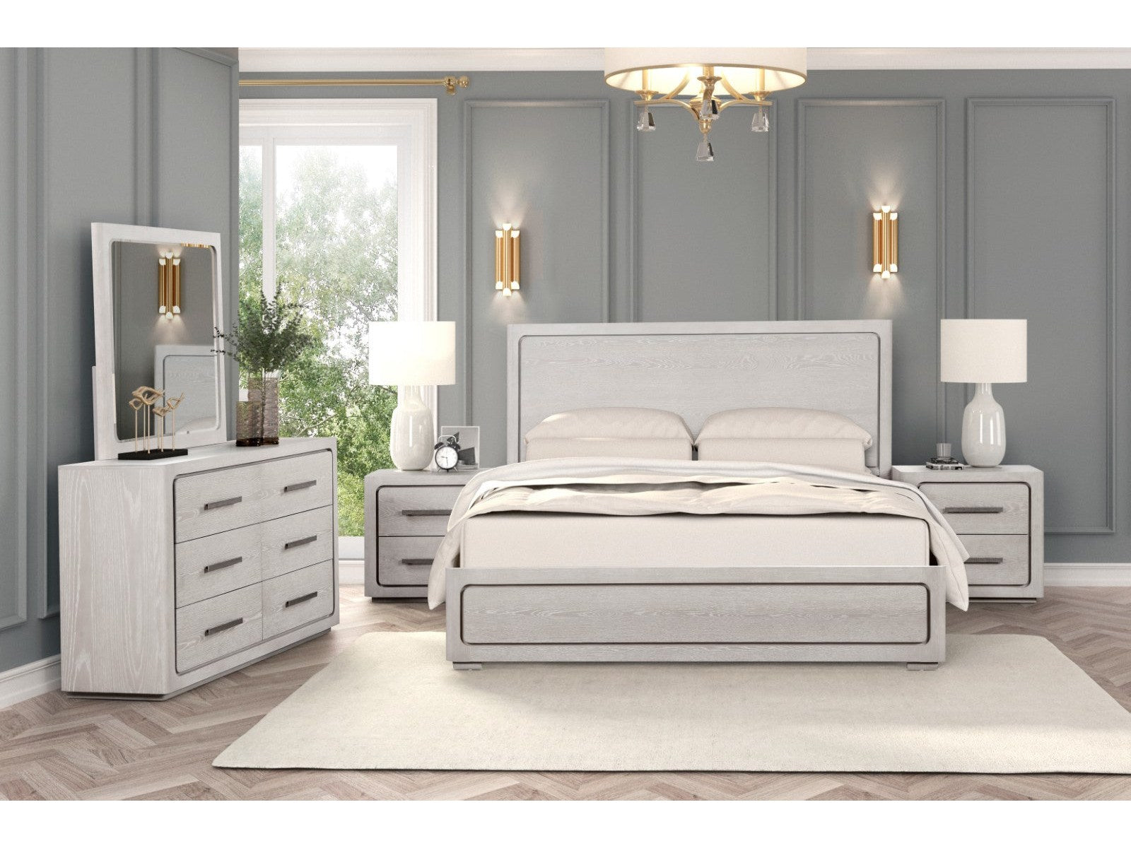 Crowthorne White Oak Queen 5 Piece Bedroom Set w/2 Nightstands