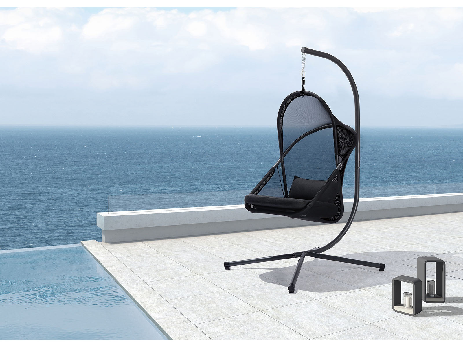 Crush Black Outdoor Swing Chair w/Stand