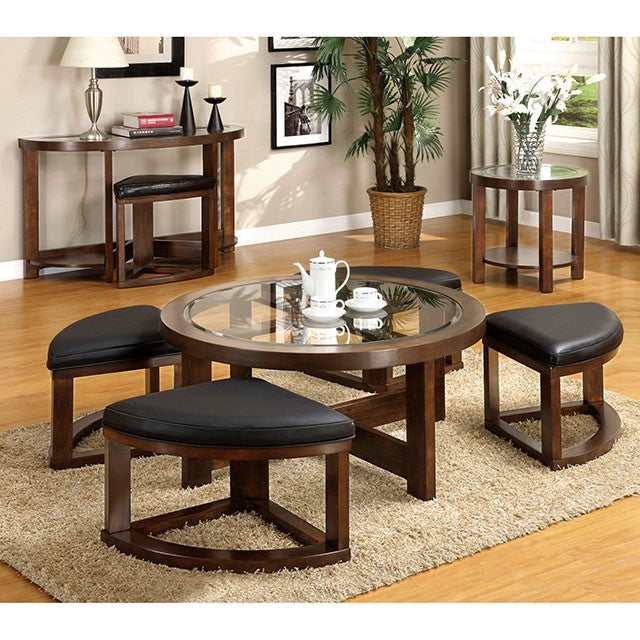 Crystal cove Dark Walnut Round Coffee Table w/ 4 Stools