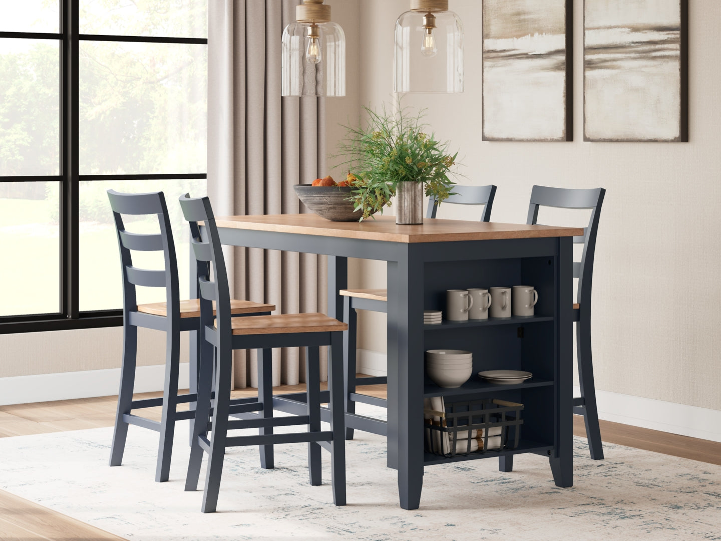 Gesthaven Counter Height Dining Table and 2 Barstools