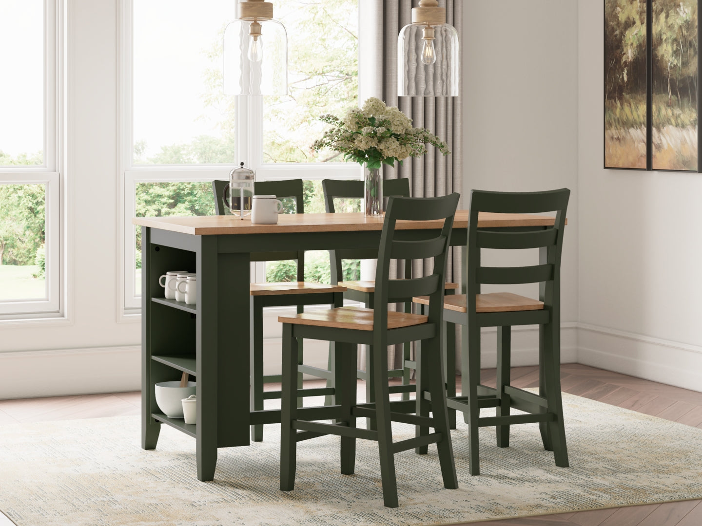 Gesthaven Counter Height Dining Table and 2 Barstools