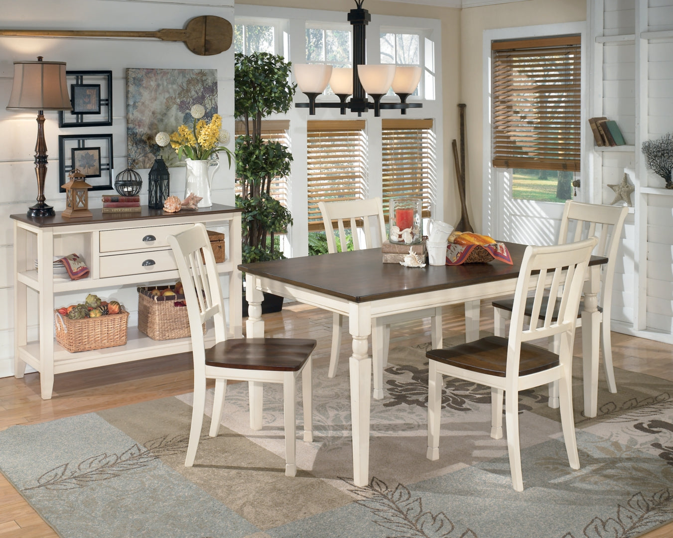 Whitesburg Dining Table and 4 Chairs and Bench with Storage