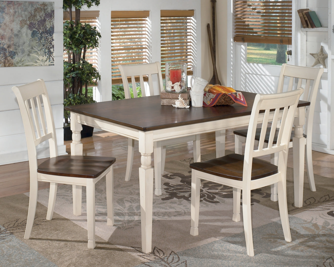 Whitesburg Dining Table and 4 Chairs and Bench with Storage