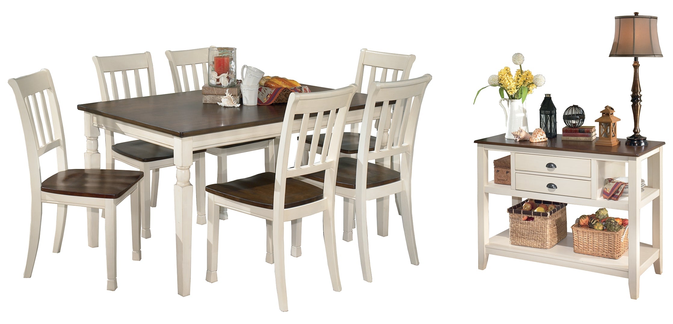 Whitesburg Dining Table and 4 Chairs and Bench with Storage