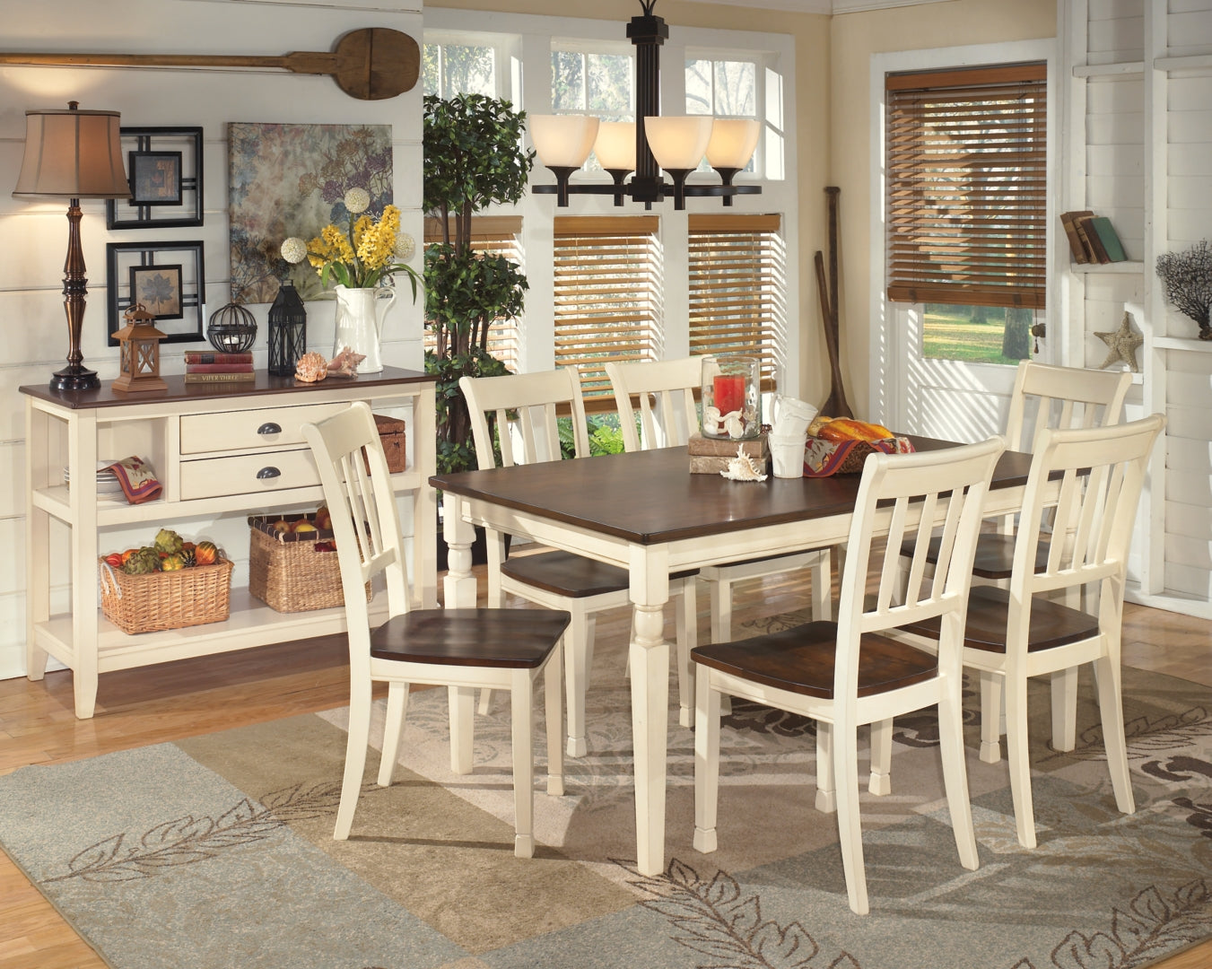 Whitesburg Dining Table and 4 Chairs and Bench with Storage