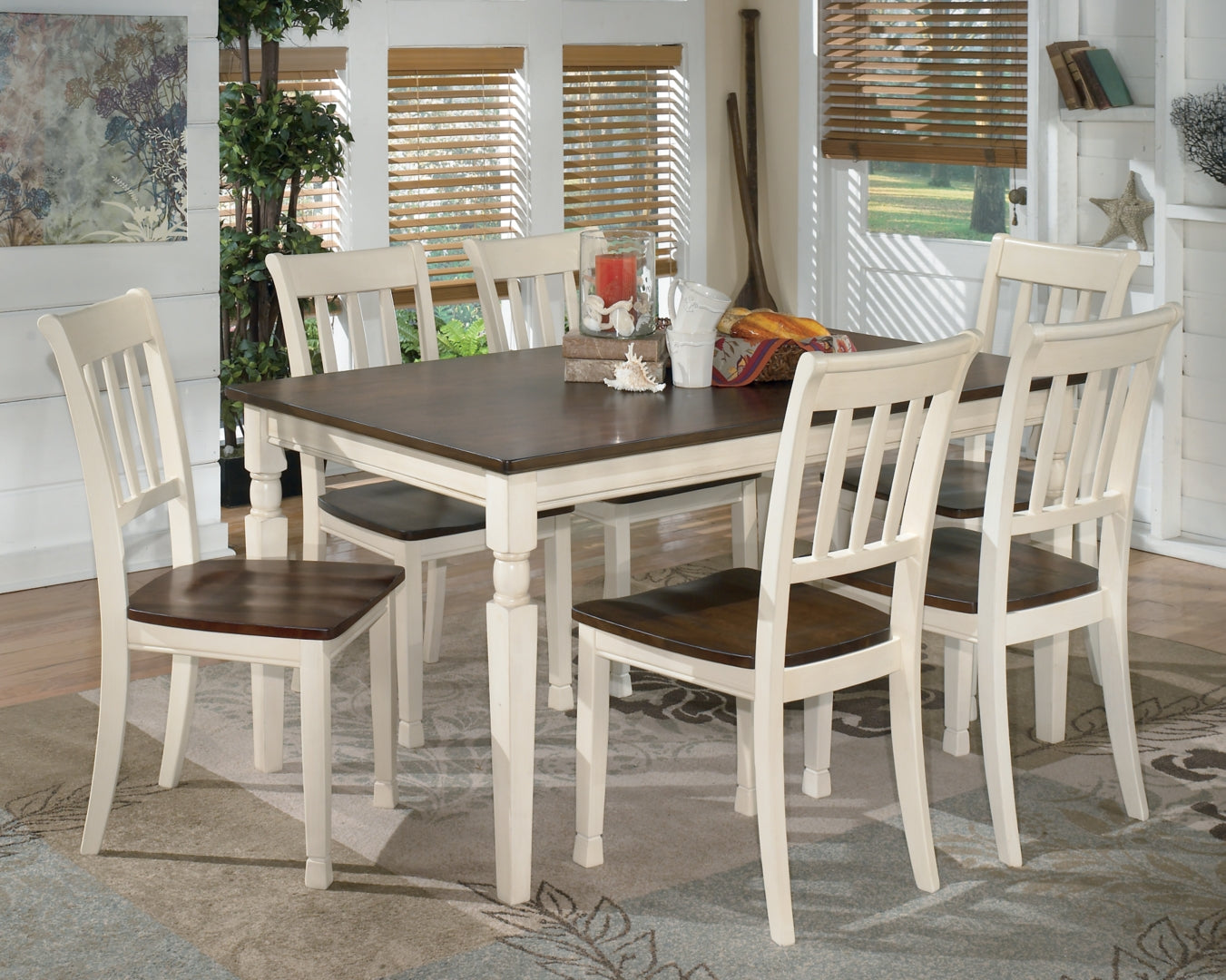 Whitesburg Dining Table and 4 Chairs and Bench with Storage