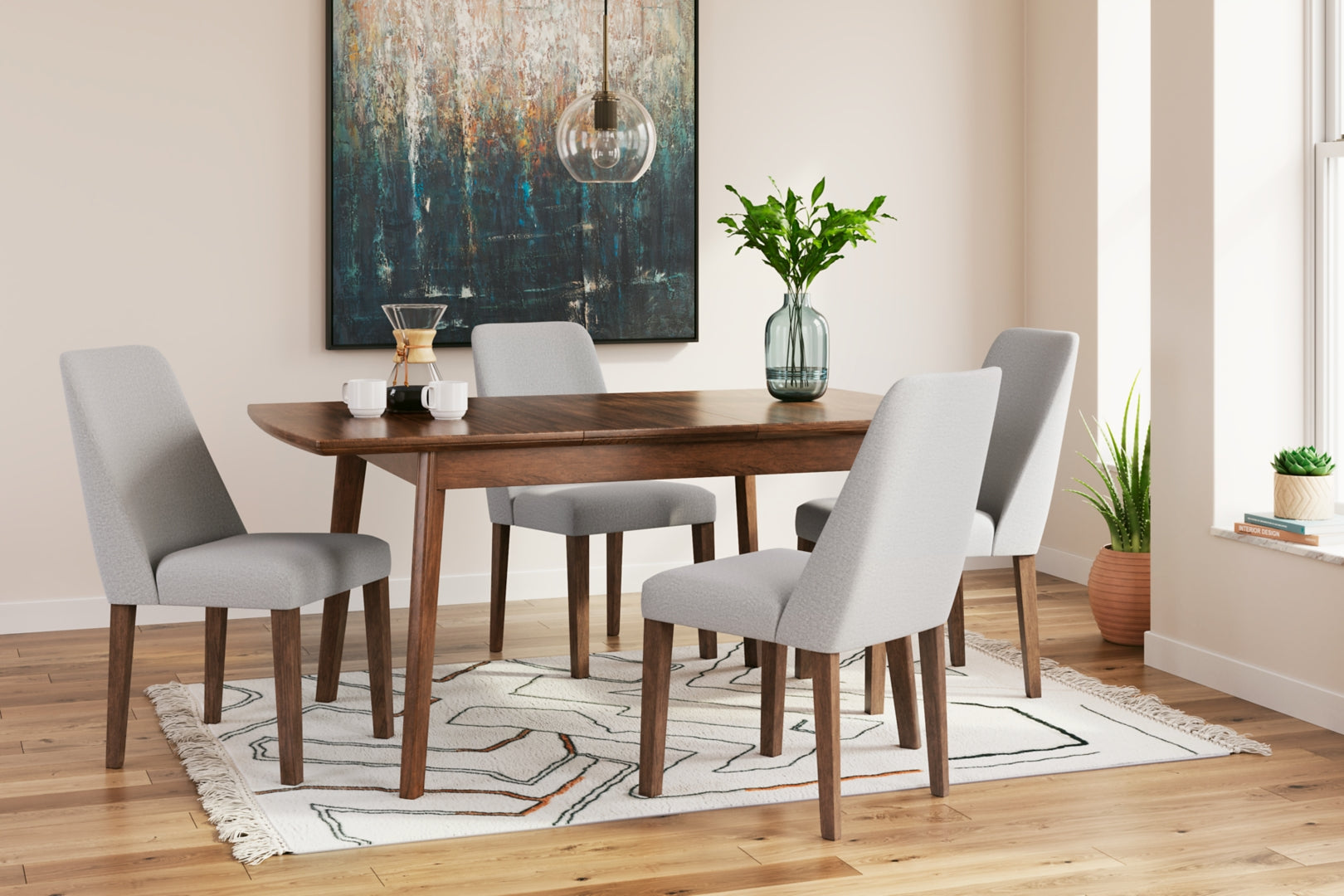 Lyncott Dining Table and 4 Chairs and Bench